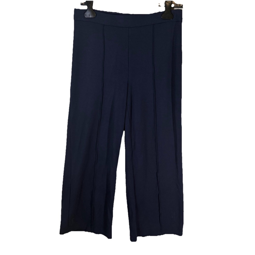 J Jill Wearever Coll Pants SmallWide Leg Crop Blue Ponte Knit Darks Stretch B166